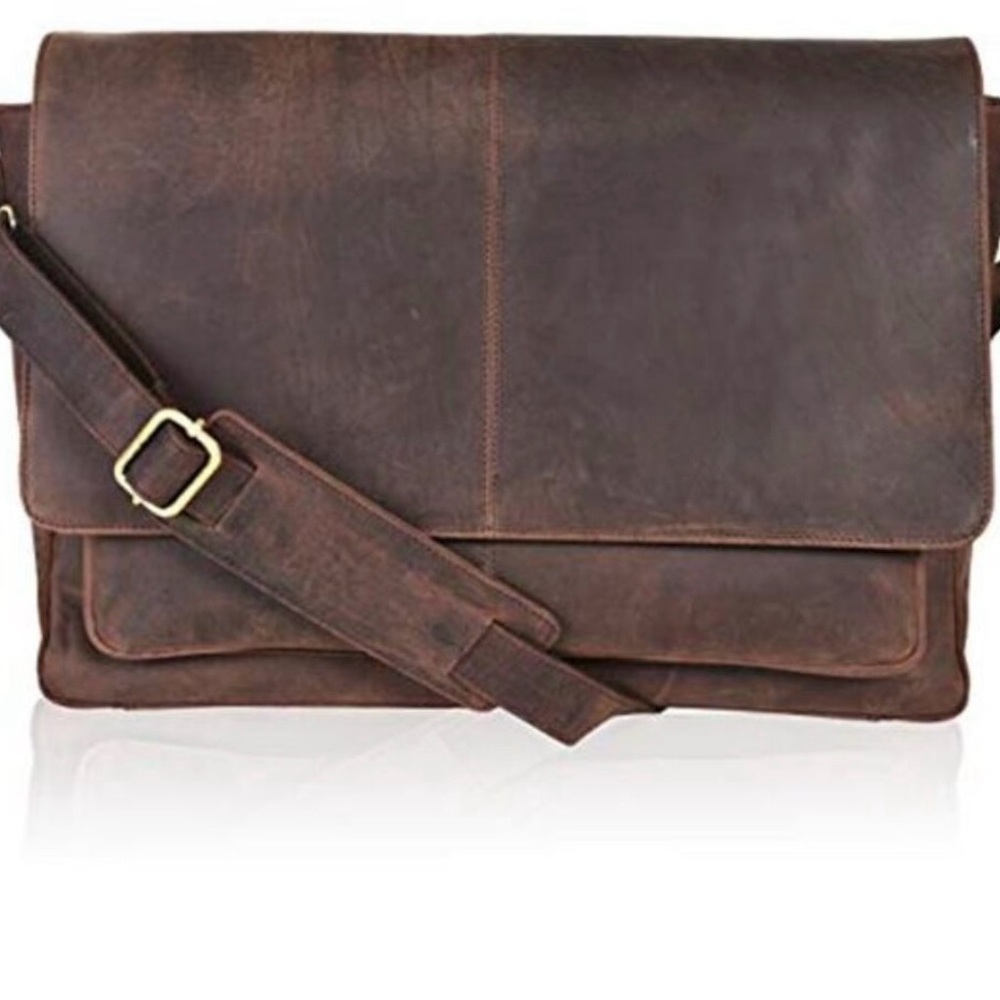 Brown Leather Messenger Bag or Computer Satchel for Liesure, Work and Travel